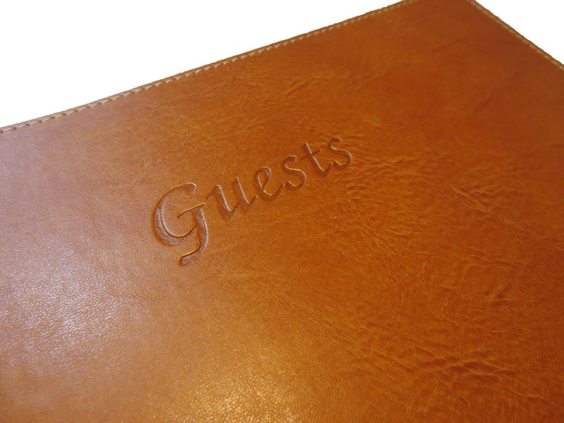 Fiorentina - Soft Cover Italian Leather Guest Book with Guests Embossed on Cover - Tan - Image 2